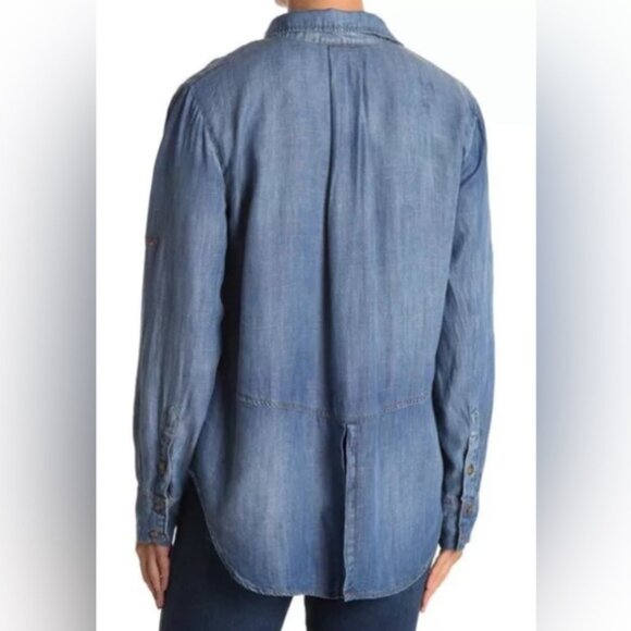 Anthropologie CLOTH & STONE Button Down Shirt SPLIT BACK Hi Lo Roll‎ Tab Size XS - Picture 2 of 13